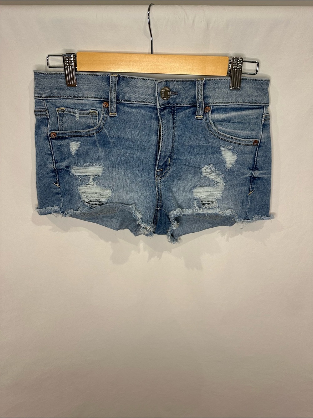 American Eagle Outfitters Distressed Light Blue Denim Shorts